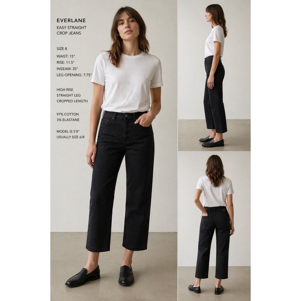 Everlane Easy Straight Crop Jeans Black High Rise Size 8 Premium Denim - Picture 9 of 9